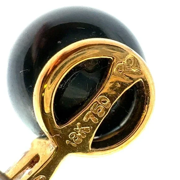 Vtg Jacks Handicrafts (Jacks of Fiji) 18K Ylw Gold Black Pearl Diamond Earrings